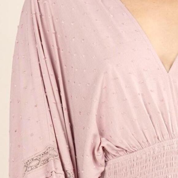 Boho Swiss Dot Crochet Accent Open Tassel Tie Back Womens Balloon Sleeve Dress S - Picture 8 of 14